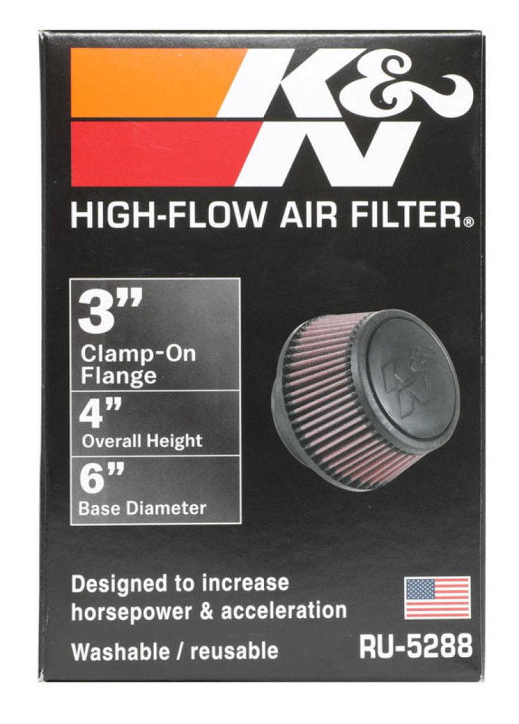 K&N Universal Round Clamp-On Air Filter 3in Flange ID x 6in Base OD x 4.625in Top OD x 3in Height - Corvette Realm