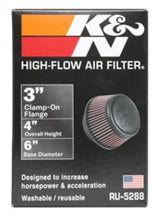 Load image into Gallery viewer, K&N Universal Round Clamp-On Air Filter 3in Flange ID x 6in Base OD x 4.625in Top OD x 3in Height - Corvette Realm