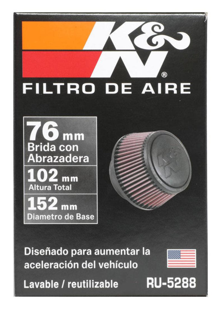 K&N Universal Round Clamp-On Air Filter 3in Flange ID x 6in Base OD x 4.625in Top OD x 3in Height - Corvette Realm