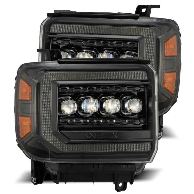 AlphaRex 14-18 GMC Sierra NOVA LED Proj Headlights Plnk Style Alpha Blk w/Activ Light/Seq Signal/DRL - Corvette Realm