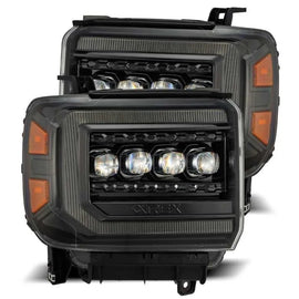 AlphaRex 14-18 GMC Sierra NOVA LED Proj Headlights Plnk Style Alpha Blk w/Activ Light/Seq Signal/DRL - Corvette Realm
