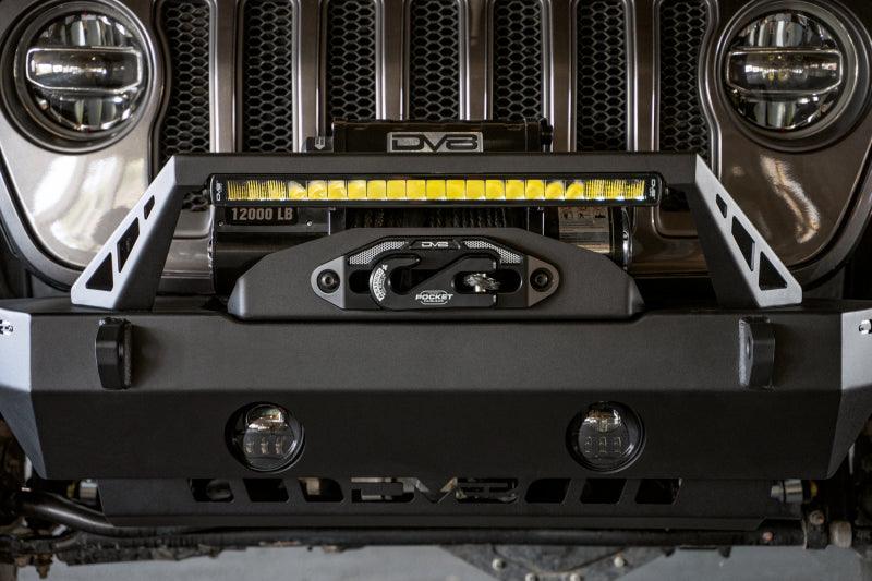 DV8 Offroad 07-23 Jeep Wrangler/Gladiator JT/JK/JL FS-25 Stubby Front Bumper w/Plated Bull Bar - Corvette Realm