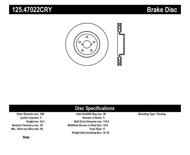 Stoptech 05-07 Subaru Impreza WRX Sti Front High Carbon CRYO-STOP Rotor