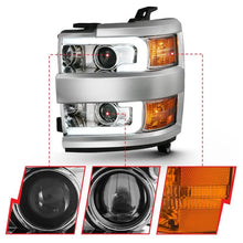 Load image into Gallery viewer, ANZO 2015-2016 Chevrolet Silverado Projector Headlights w/ Plank Style Design Chrome w/ Amber - Corvette Realm