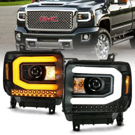 ANZO GMC SIERRA 1500 14-15 2500H/15-19 Projector Headlight Plank Style Black w/ Switchback (Halogen) - Corvette Realm