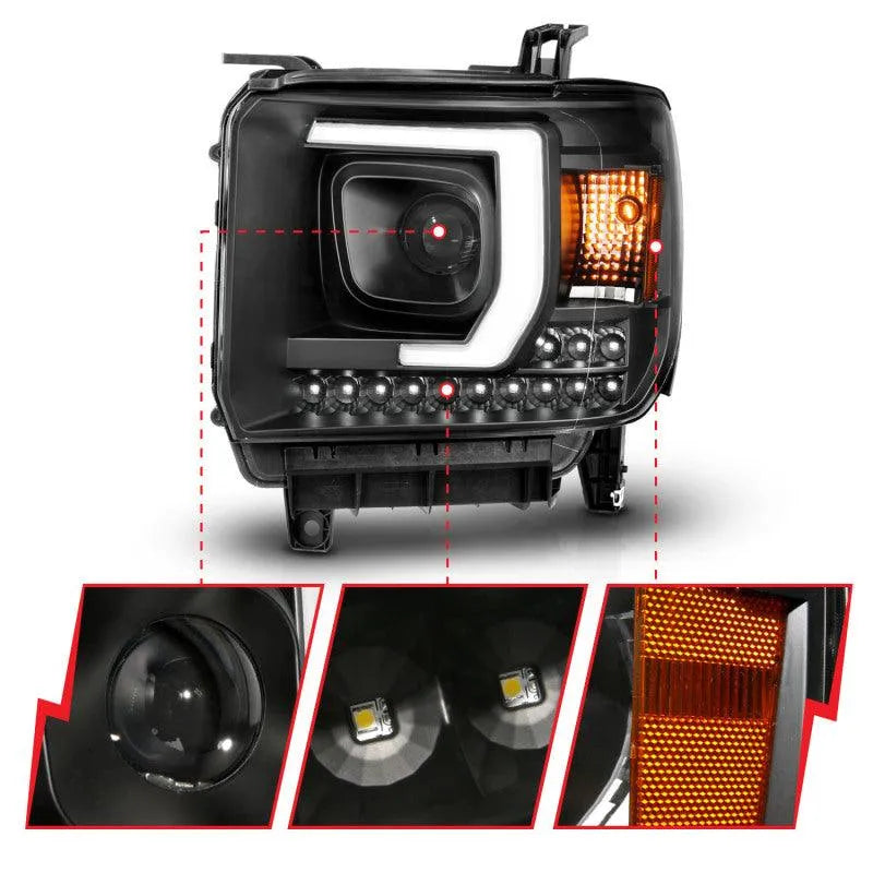 ANZO 2014-2015 Gmc Sierra 1500HD Projector Plank Style Headlight Black W/ Drl - Corvette Realm