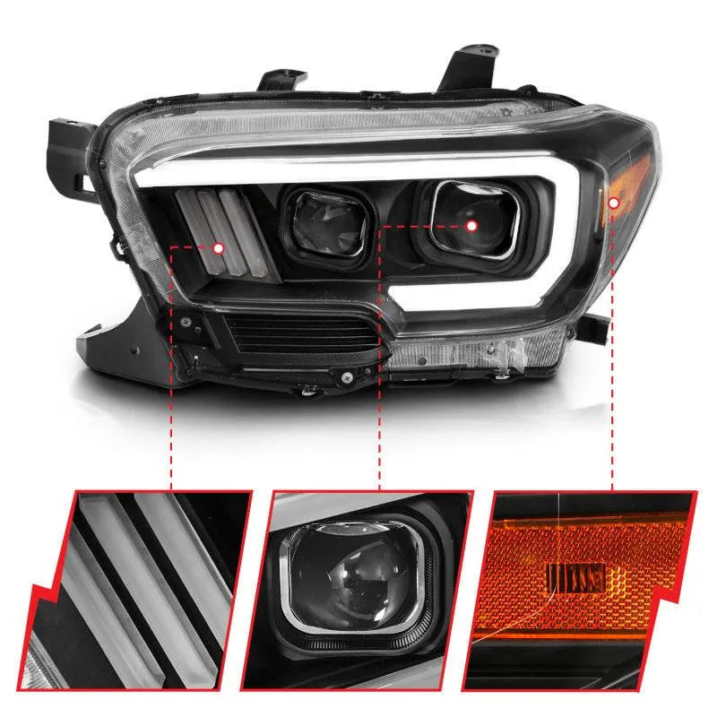 ANZO 2016-2017 Toyota Tacoma Projector Headlights w/ Plank Style Switchback Black w/ Amber - Corvette Realm
