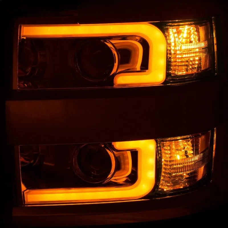 ANZO Projector Headlights 15-17 Chevrolet Silverado 2500HD / 3500HD Chrome w/ Chrome Rim - Corvette Realm