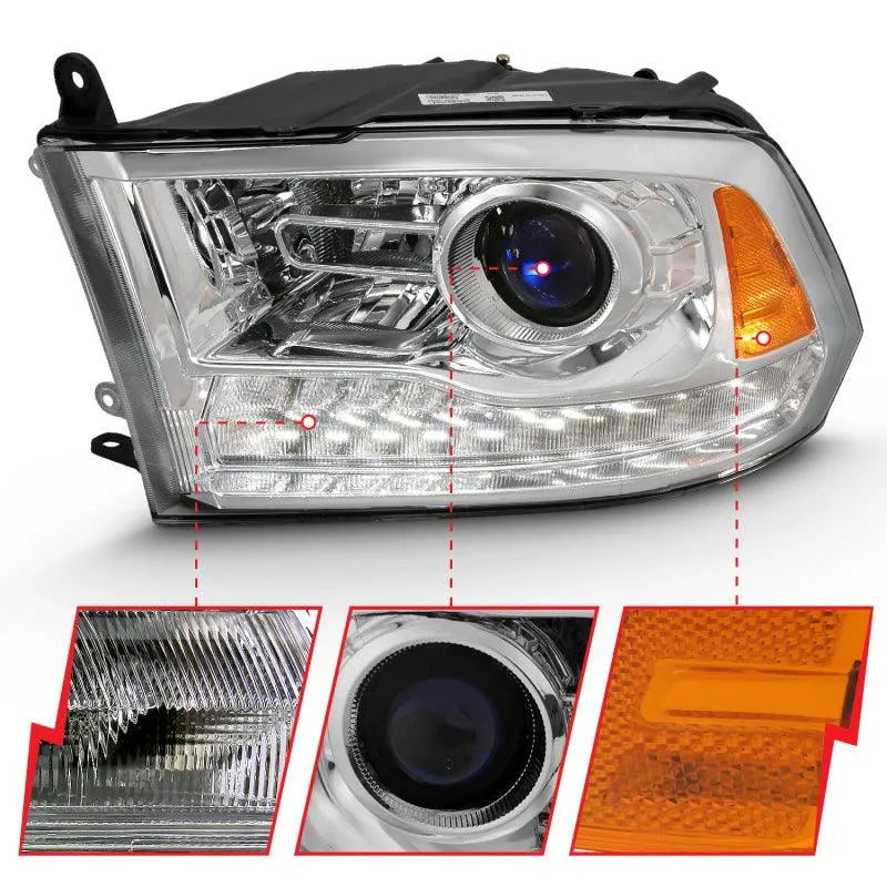 ANZO 2009-2018 Dodge Ram 1500 Projector Plank Style Switchback H.L Halo Chrome Amber (OE Style) - Corvette Realm