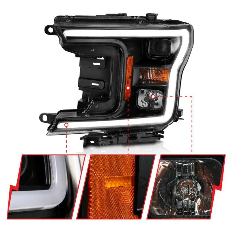 ANZO 2018-2019 Ford F-150 Projector Plank Style H.L. Black Amber (Without Switchback) - Corvette Realm