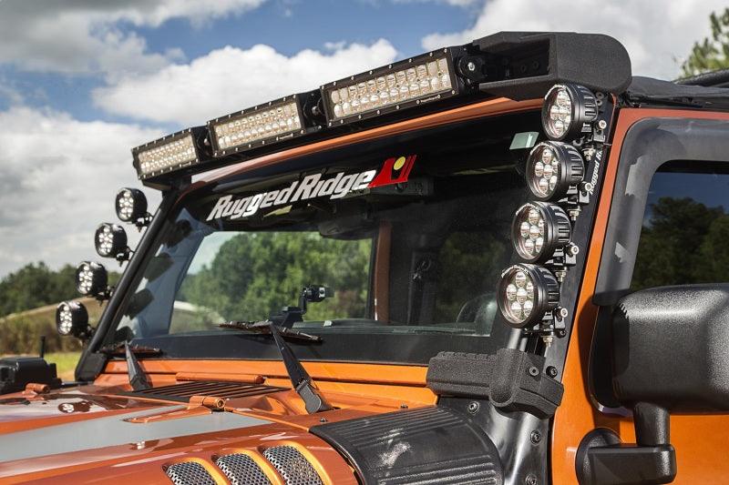 Rugged Ridge 07-18 Jeep Wrangler JK Elite Fast Track Windshield Light Bar Mount w/ Crossbar - Corvette Realm