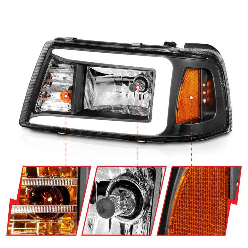ANZO 2001-2011 Ford Ranger Crystal Headlights w/ Light Bar Black Housing - Corvette Realm