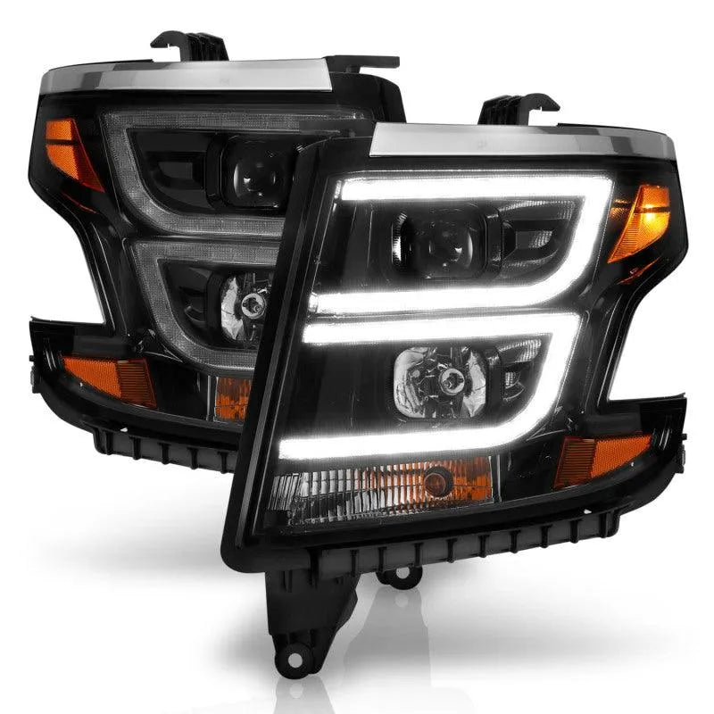 ANZO 2015-2020 Chevy Tahoe Projector Headlights Plank Style Black w/DRL - Corvette Realm
