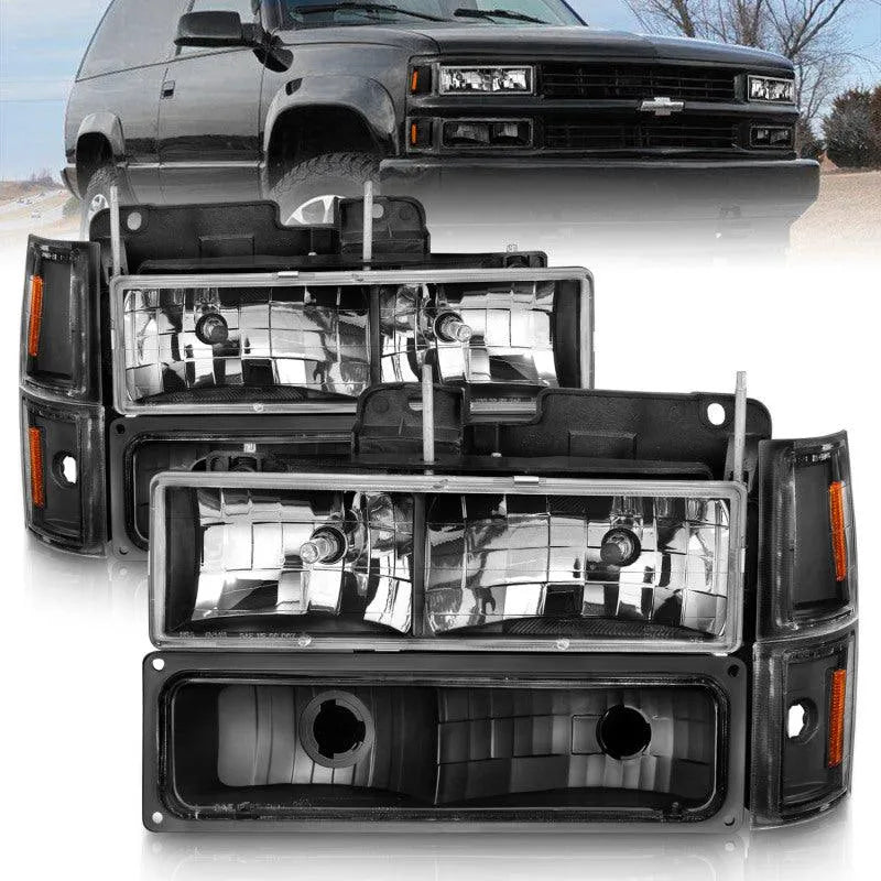 ANZO 88-98 Chevrolet C1500 Crystal Headlights Black - Corvette Realm