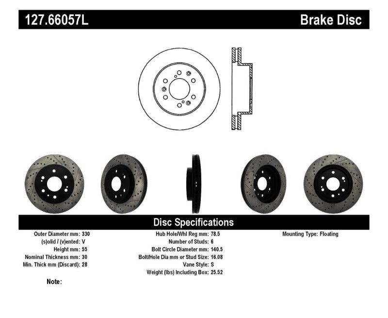 StopTech 05-10 GMC Sierra 1500 (w Rear Drum) / 07-09 GMC Yukon Front Left Slotted & Drilled Rotor - Corvette Realm