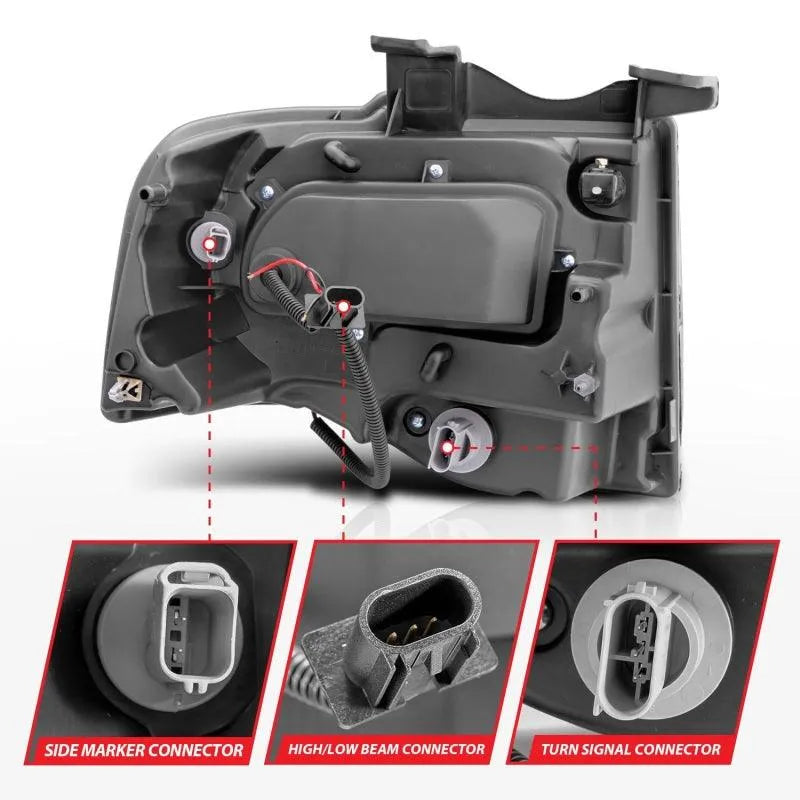 ANZO 2007-2014 Ford Expedition Projector Headlights w/ Halo Black - Corvette Realm