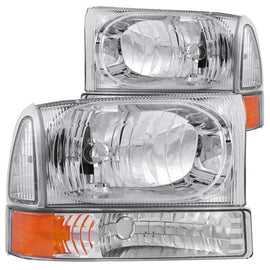ANZO 2000-2004 Ford Excursion Crystal Headlights Chrome w/ Corner Lights 2pc - Corvette Realm