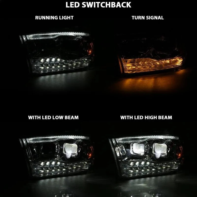 ANZO 2009-2018 Dodge Ram 1500 Led Projector Plank Style Switchback H.L Halo Chrome Amber (OE Style) - Corvette Realm