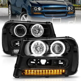ANZO 2002-2009 Chevrolet Trailblazer Projector Headlights w/ Halo Black - Corvette Realm