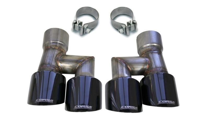 Corsa 18-19 Ford Mustang Eco 2.3L Twin 4in Black PVD Pro-Series Tip Kit (Clamps Included) - Corvette Realm