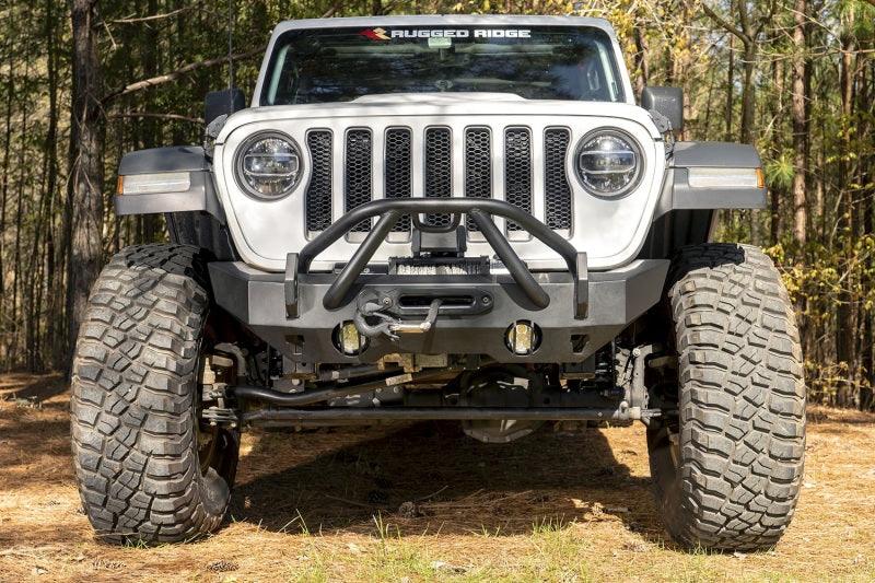 Rugged Ridge HD Bumper Stubby Front 07-18 Jeep Wrangler JK 18-20 Jeep Wrangler JL 2020 JT - Corvette Realm