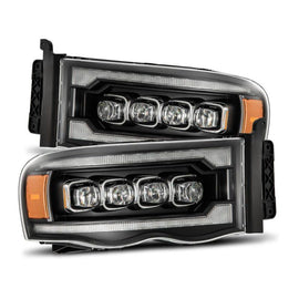 AlphaRex 02-05 Dodge Ram 1500 NOVA LED Proj Headlights Plank Style Blk w/Activ Light/Seq Signal - Corvette Realm