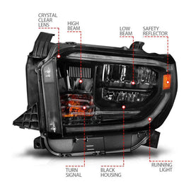 ANZO 2014-2021 Toyota Tundra LED Crystal Headlights w/ Switchback Black Housing w/ DRL - Corvette Realm