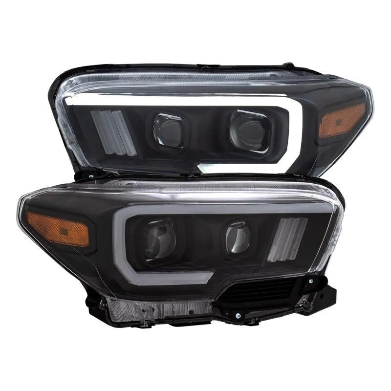 ANZO 2016-2017 Toyota Tacoma Projector Headlights w/ Plank Style Switchback Black w/ Amber - Corvette Realm