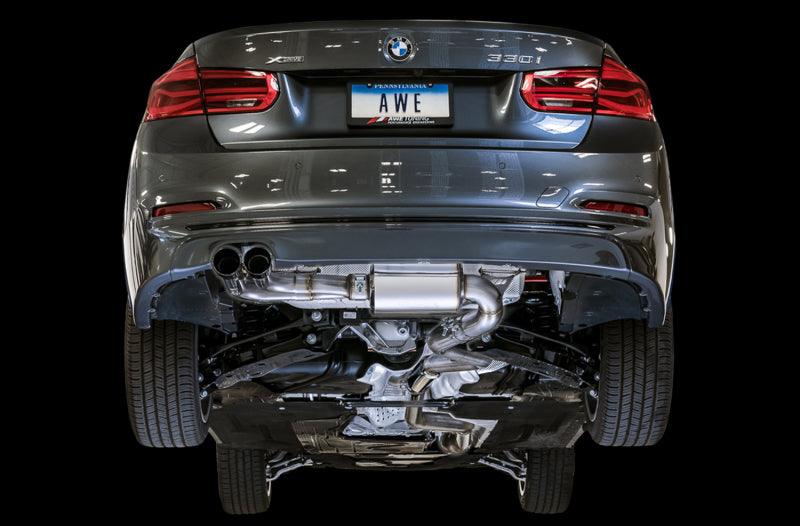 AWE Tuning BMW F3X 28i / 30i Touring Edition Axle-Back Exhaust Single Side - 80mm Silver Tips - Corvette Realm