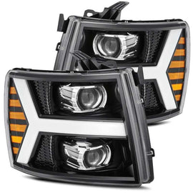 AlphaRex 07-13 Chevy 1500 LUXX LED Proj Headlights Plank Style Jet Blk w/ Activ Light/Seq Signal/DRL - Corvette Realm