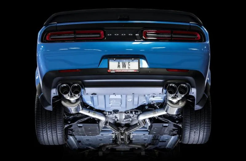 AWE Tuning 2015+ Dodge Challenger 6.4L/6.2L Non-Resonated Touring Edition Exhaust - Quad Silver Tips - Corvette Realm