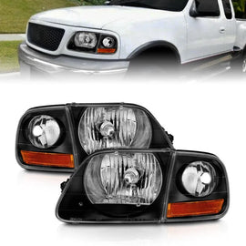 ANZO 1997-2003 Ford F150 Crystal Headlight Black w/ Parking Light - Corvette Realm