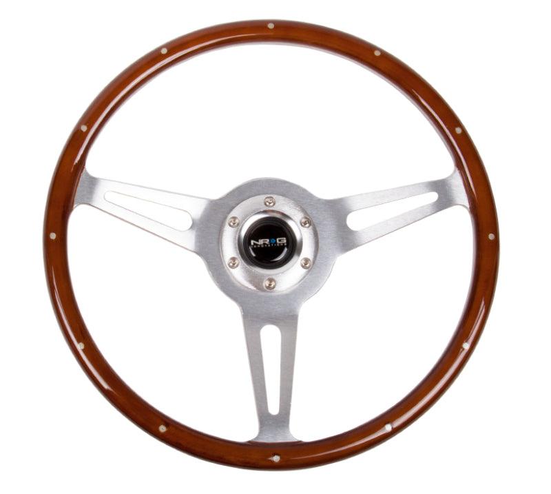 NRG Classic Wood Grain Steering Wheel (365mm) Wood w/Metal Inserts & Brushed Alum. 3-Spoke Center - Corvette Realm