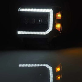 AlphaRex 14-18 GMC Sierra NOVA LED Proj Headlights Plank Style Black w/Activ Light/Seq Signal/DRL - Corvette Realm
