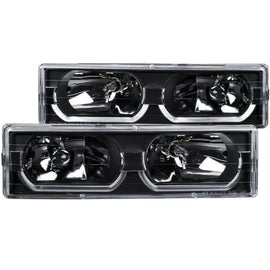 ANZO 1988-1998 Chevrolet C1500 Crystal Headlights Black w/ Low - Brow - Corvette Realm