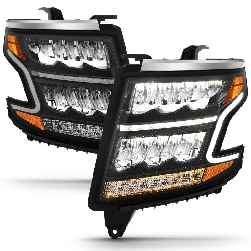 ANZO 15-20 Chevy Tahoe/Suburban LED Light Bar Style Headlights Black w/Sequential w/DRL w/Amber - Corvette Realm