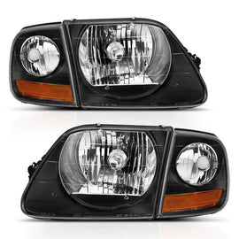 ANZO 1997-2003 Ford F150 Crystal Headlight Black w/ Parking Light - Corvette Realm
