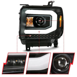 ANZO GMC SIERRA 1500 14-15 2500H/15-19 Projector Headlight Plank Style Black w/ Switchback (Halogen) - Corvette Realm