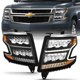 ANZO 15-20 Chevy Tahoe/Suburban LED Light Bar Style Headlights Black w/Sequential w/DRL w/Amber - Corvette Realm