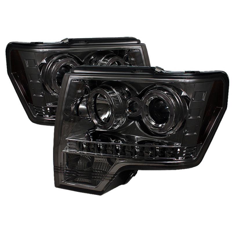 Spyder Ford F150 09-14 Projector Headlights Halogen Model- LED Halo LED Smke PRO-YD-FF15009-HL-SM - Corvette Realm