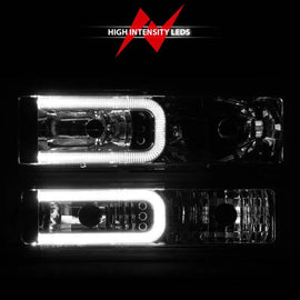 ANZO 88-98 Chevrolet C1500 Crystal Headlights w/Light Bar Chrome Housing w/ Signal Side Markers 8Pcs - Corvette Realm