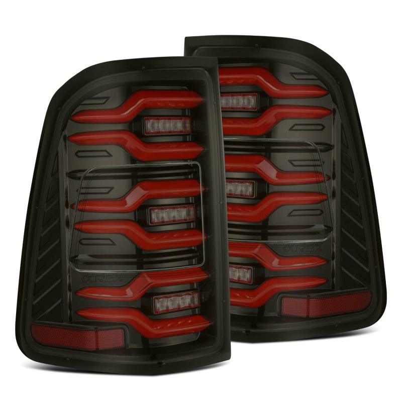 AlphaRex 19-21 Dodge Ram 1500 Luxx-Series LED Tail Lights Black/Red w/Activ Light/Seq Signal - Corvette Realm