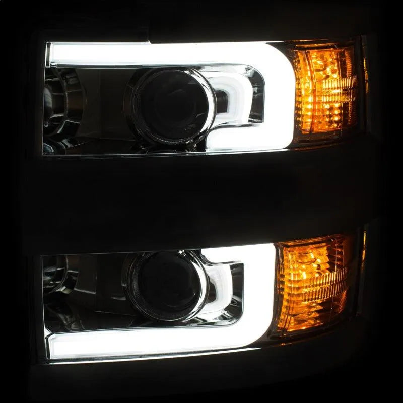 ANZO Projector Headlights 15-17 Chevrolet Silverado 2500HD / 3500HD Chrome w/ Chrome Rim - Corvette Realm