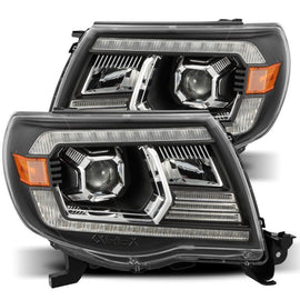 AlphaRex 05-11 Toyota Tacoma LUXX LED Projector Headlights Plank Style Black w/Activ Light and DRL - Corvette Realm