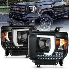 ANZO 2014-2015 Gmc Sierra 1500HD Projector Plank Style Headlight Black W/ Drl - Corvette Realm