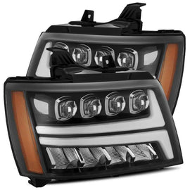 AlphaRex 07-13 Chevy Avalanche NOVA LED Proj Headlights Plank Style Gloss Black w/Activ Light/DRL - Corvette Realm
