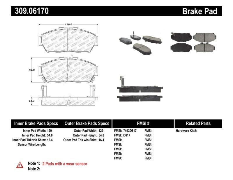 StopTech Performance 93-95 Honda Civic Coupe / 94-95 Civic Hatchback/Sedan Front Brake Pads - Corvette Realm
