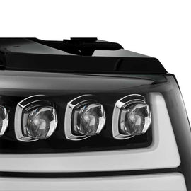 AlphaRex 07-13 Chevy Avalanche NOVA LED Proj Headlights Plank Style Gloss Black w/Activ Light/DRL - Corvette Realm