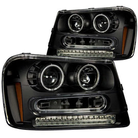 ANZO 2002-2009 Chevrolet Trailblazer Projector Headlights w/ Halo Black - Corvette Realm