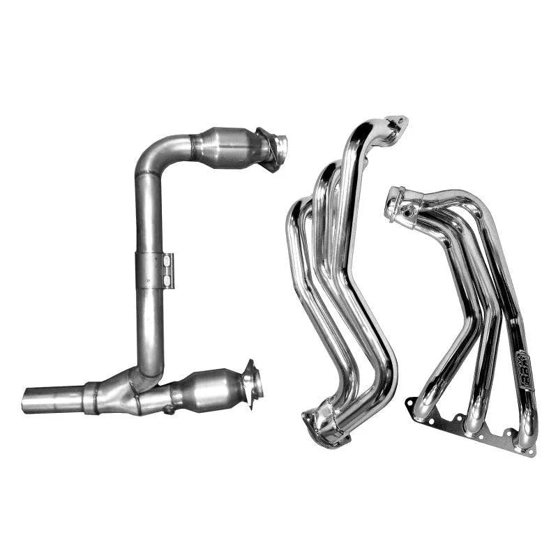 BBK 07-11 Jeep 3.8 V6 Long Tube Exhaust Headers And Y Pipe And Converters - 1-5/8 Silver Ceramic - Corvette Realm